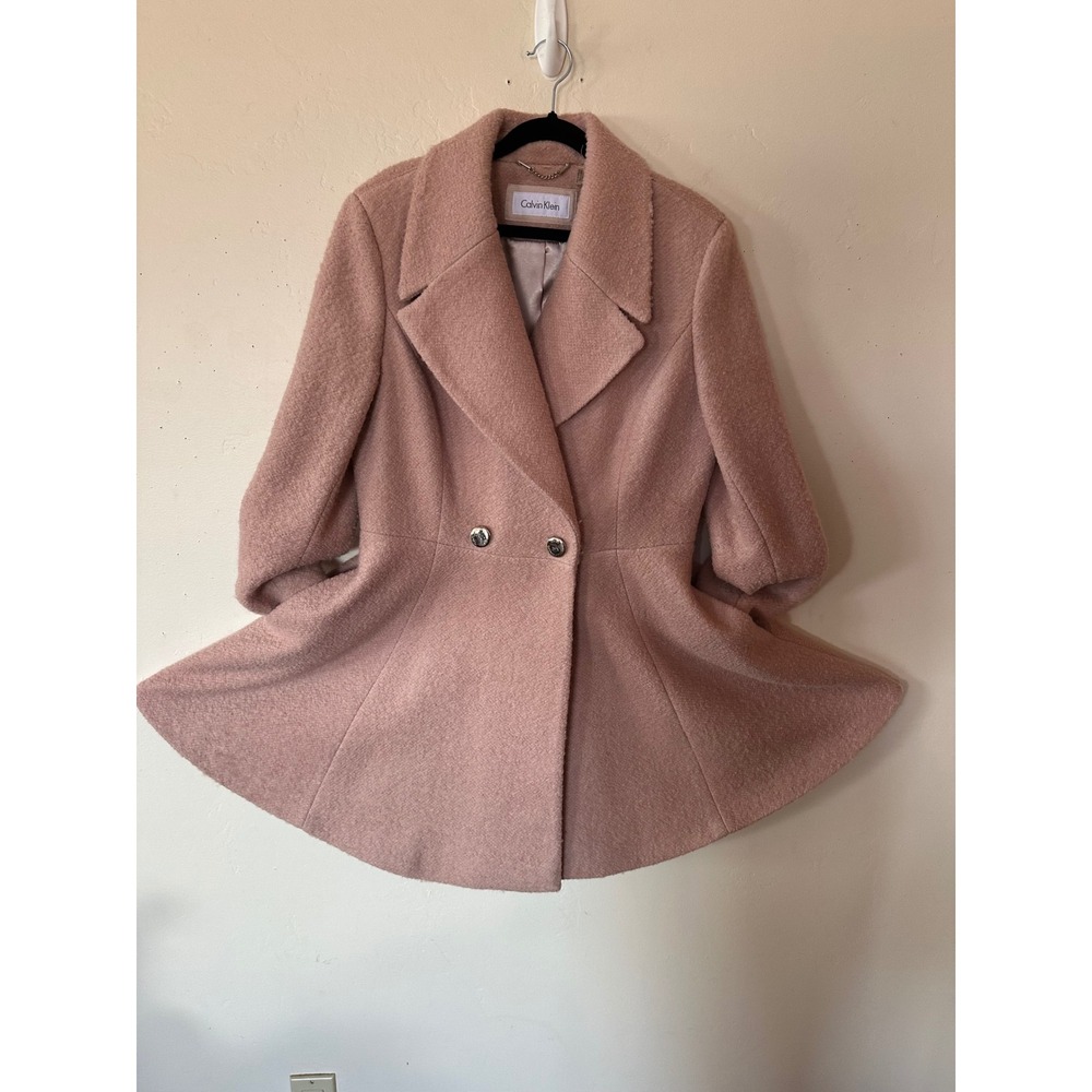 Calvin Klein Womens Dusty Rose Pink Fit and Flare Double Breasted Peacoat Coat - Picture 16 of 16